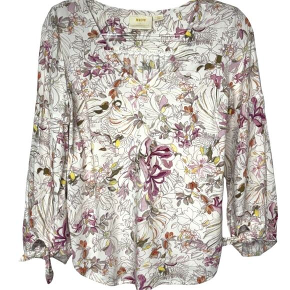 Maeve by Anthropologie Pernille Floral 3/4 Sleeve V-Neck Blouse Size XS Romantic - Picture 3 of 6